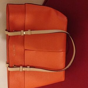 $300 Authentic Michael Kors 100% Leather Bag Tote NWOT Coral Poppy Logo